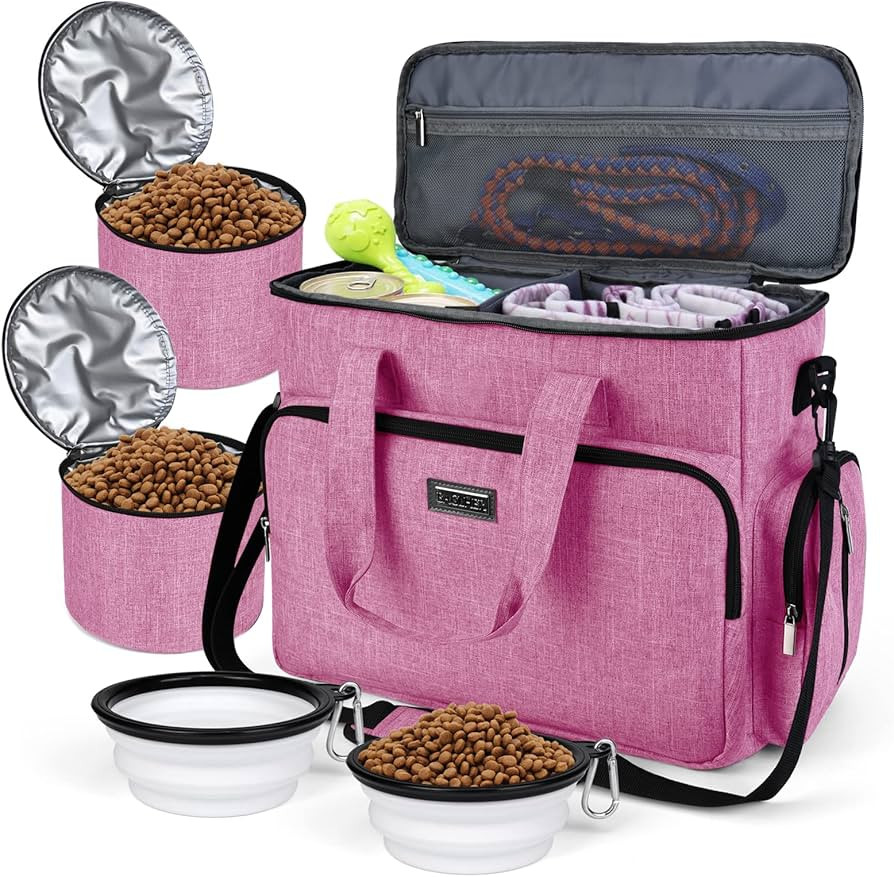BAGLHER Dog Travel Bag, Pet Travel Bag（All Pet Travel Supplies）, with 2 Pet Food Containers a... | Amazon (US)