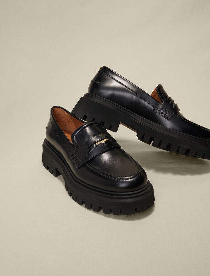 Leather platform loafers | Maje EU