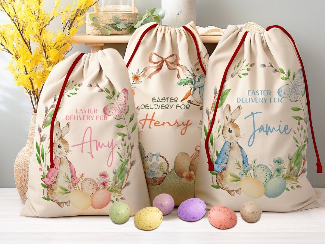 Custom Easter Basket, Easter Egg Hunts, Bunny Baskets for Kids Bag, Personalized Easter Sack for ... | Etsy (US)