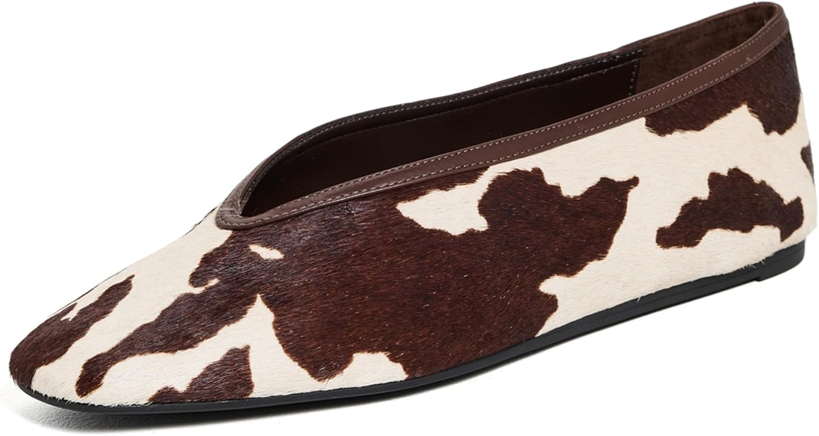 Cow Print Flats for Women Square Toe Slip On Faux Calf Hair Ballet Flats V Cut Comfortable Daily ... | Amazon (US)
