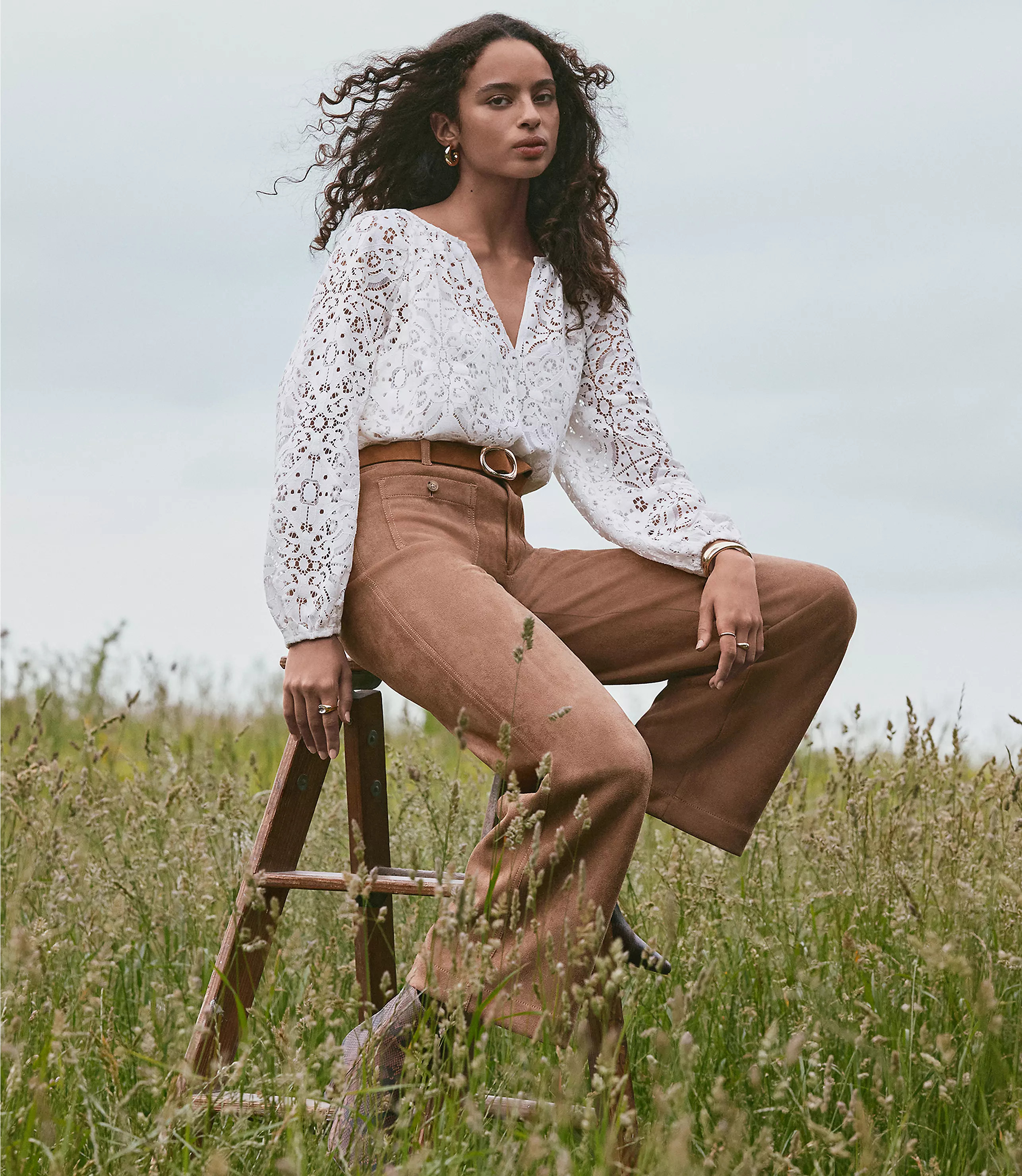 Lace Split Neck Blouse | LOFT
