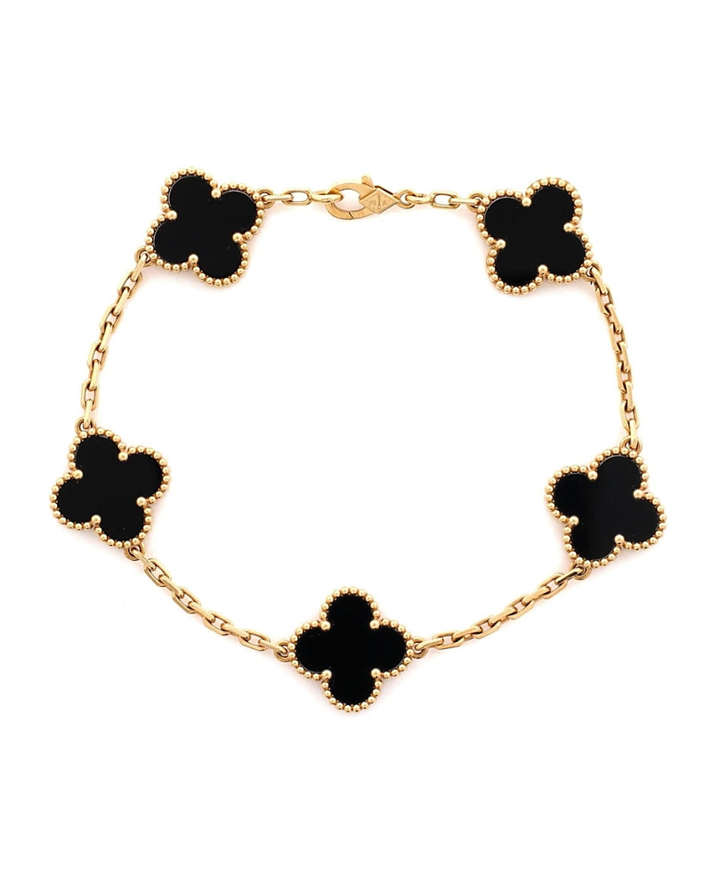 Pre-Owned Van Cleef & Arpels Vintage Alhambra 5 Motifs Bracelet 18K Gold and Onyx | Bloomingdale's (US)