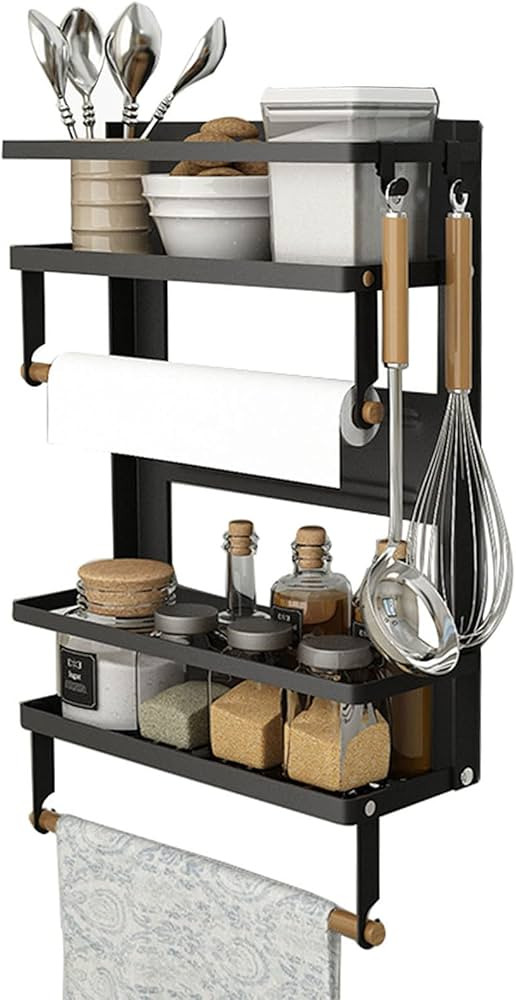 Magnetic Spice Rack,4 Tier Kitchen Magnetic Shelf for Refrigerator Fridge Organizer with 2 Paper ... | Amazon (US)