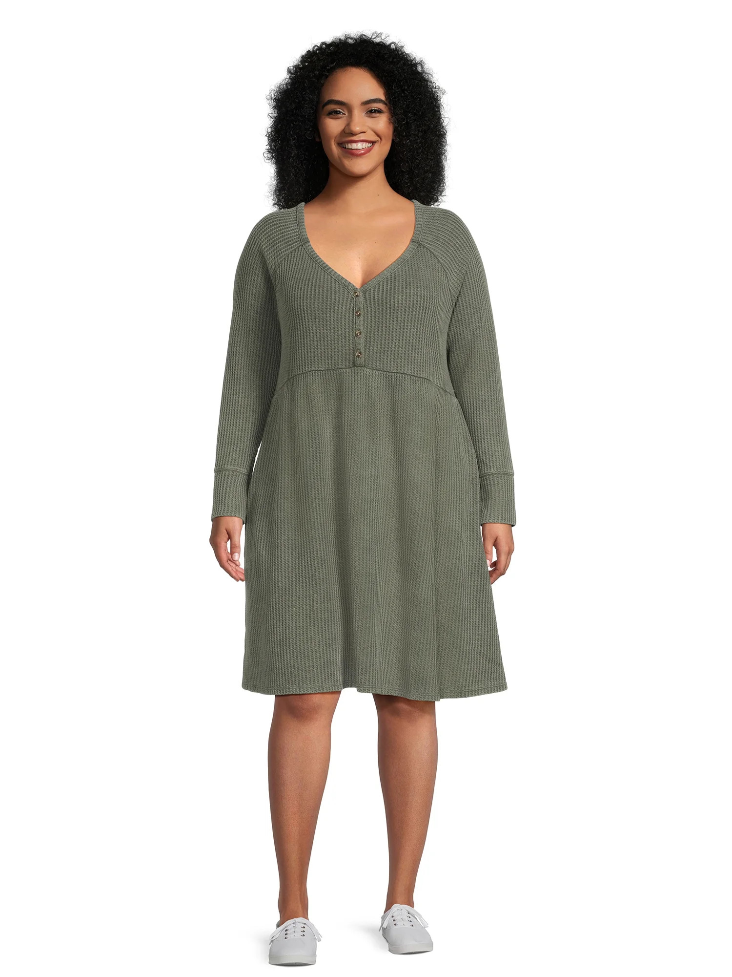 Terra & Sky Women's Plus Size Waffle Knit Babydoll Dress | Walmart (US)