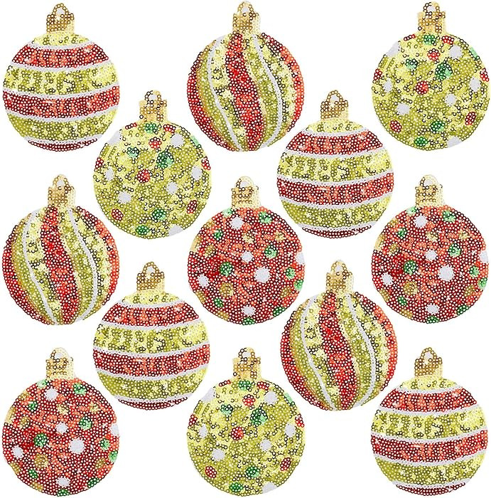 12 Pcs Sequins Christmas Iron on Patches Appliques Sequins Xmas Ball Glitter Embroidered Cloth Pa... | Amazon (US)