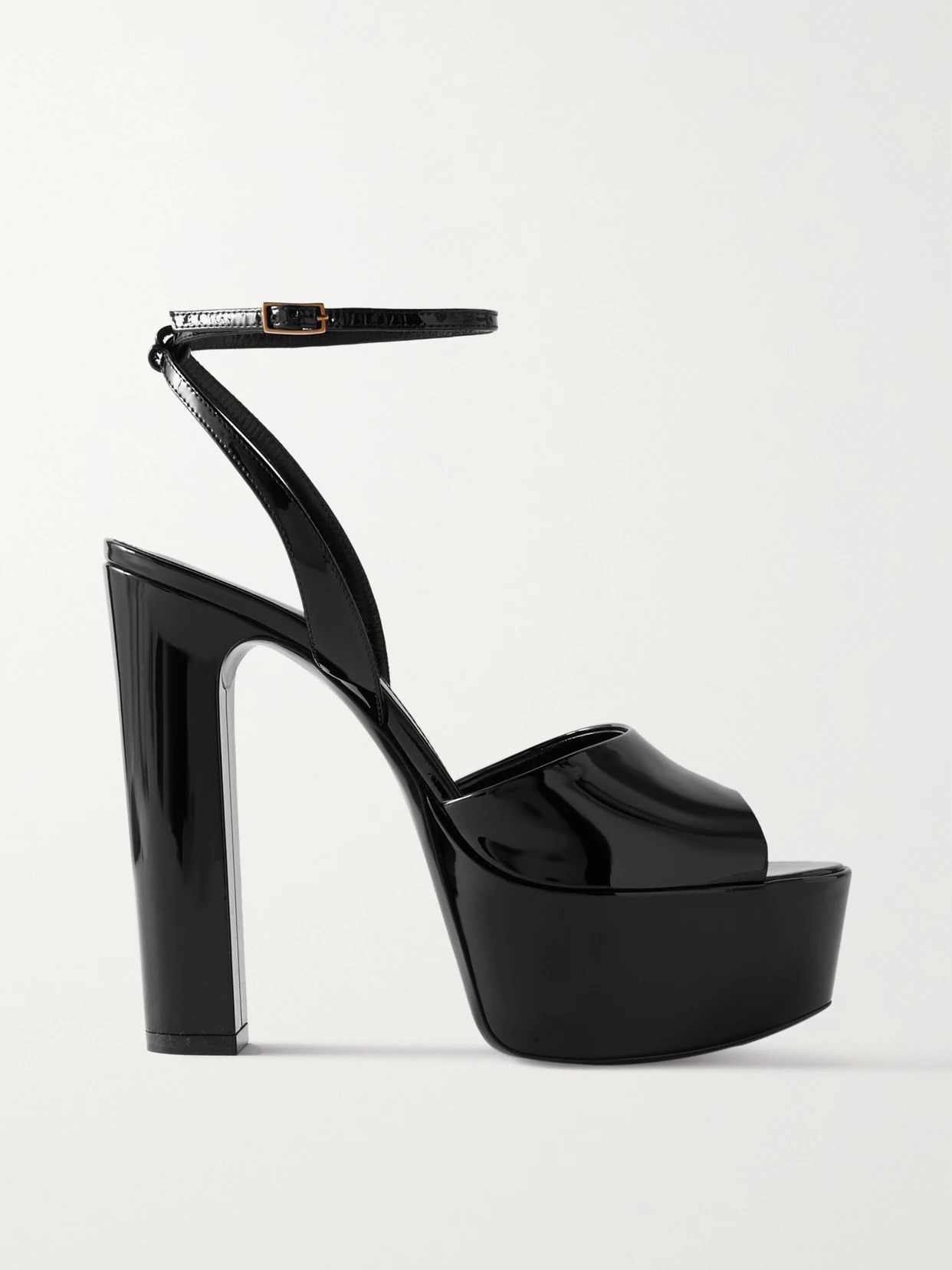 SAINT LAURENT - Jodie Patent-leather Platform Sandals - Black | NET-A-PORTER (US)