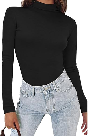 Butgood Women's Turtleneck Long Sleeve Fall Shirts Casual Mock Ribbed Slim Fit Lightweight Basic ... | Amazon (US)