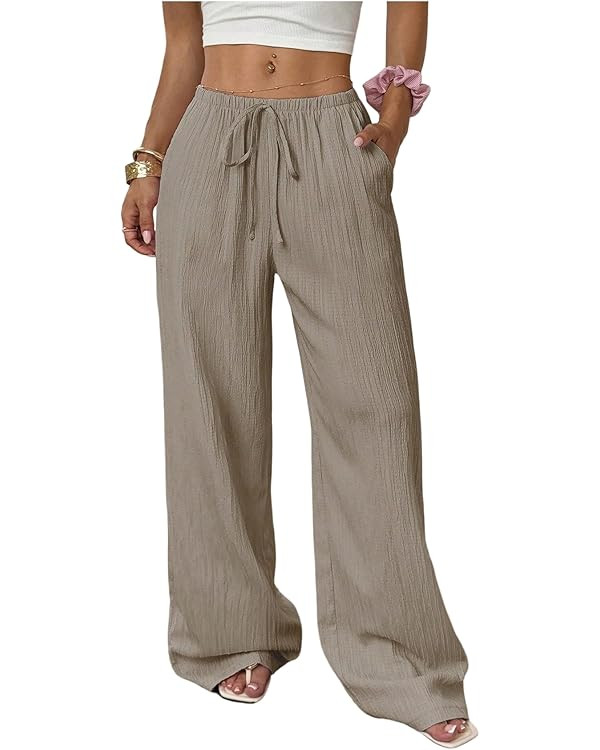 MakeMeChic Women's Casual Wide Leg Pants Summer Beach Palazzo Pants | Amazon (US)