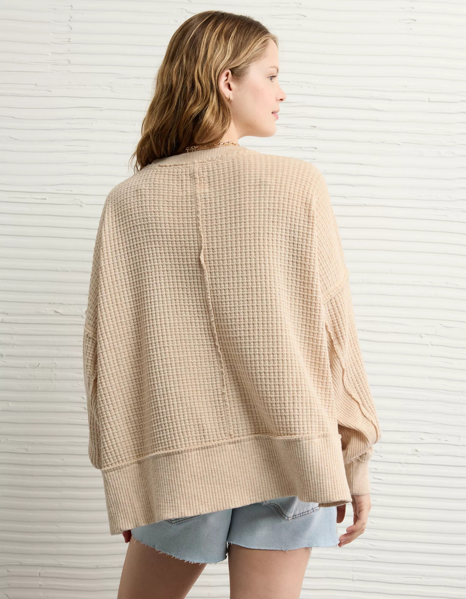 AE Big Hug Crew Neck Waffle Sweatshirt | American Eagle Outfitters (US & CA)