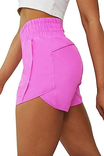 Tough Mode Pink Shorts for Women, Women's Athletic Shorts, High Waisted Running Shorts Pockets Sporty Shorts Gym Elastic Workout Short-XXL | Amazon (US)