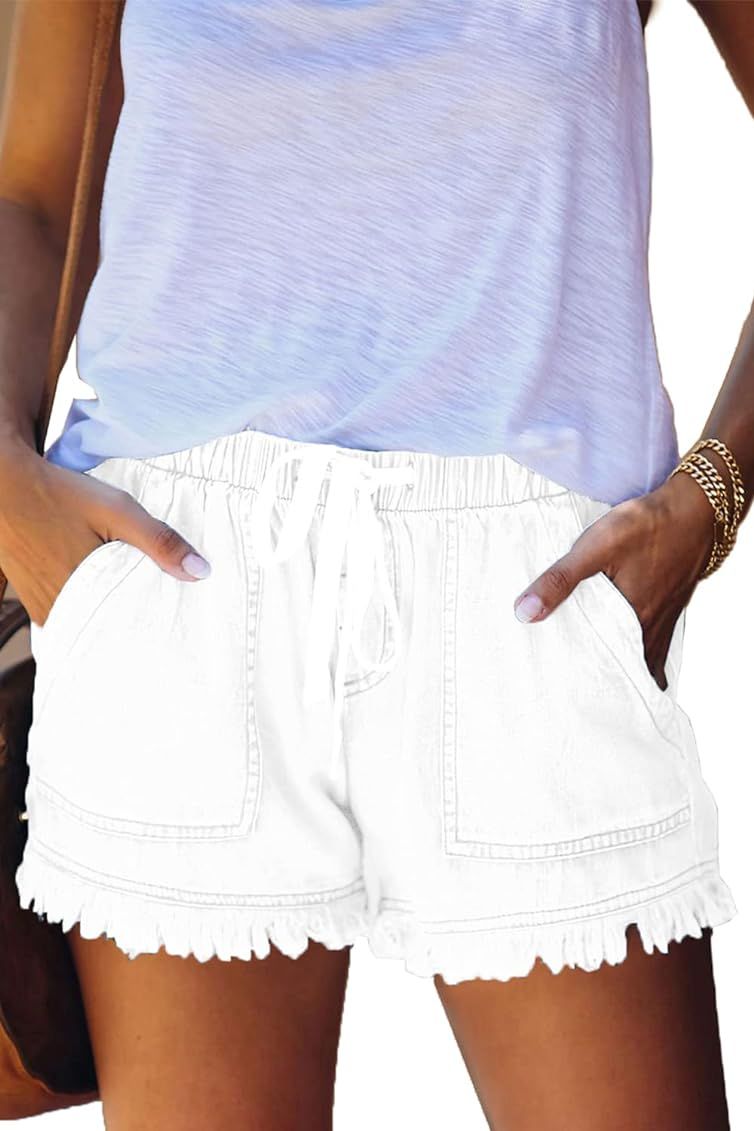 YOCUR Womens Lightweight Shorts Casual Baggy Trendy Short Pants Elastic Waist Drawstring Comfy Paper | Amazon (US)