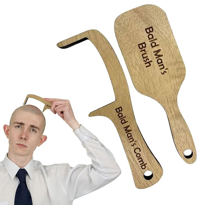 Bald Man Comb, Bald Man Joke Hairbrush, Funny Gift Comb for Bald Men, Wooden Hairless Combing Bru... | Amazon (US)