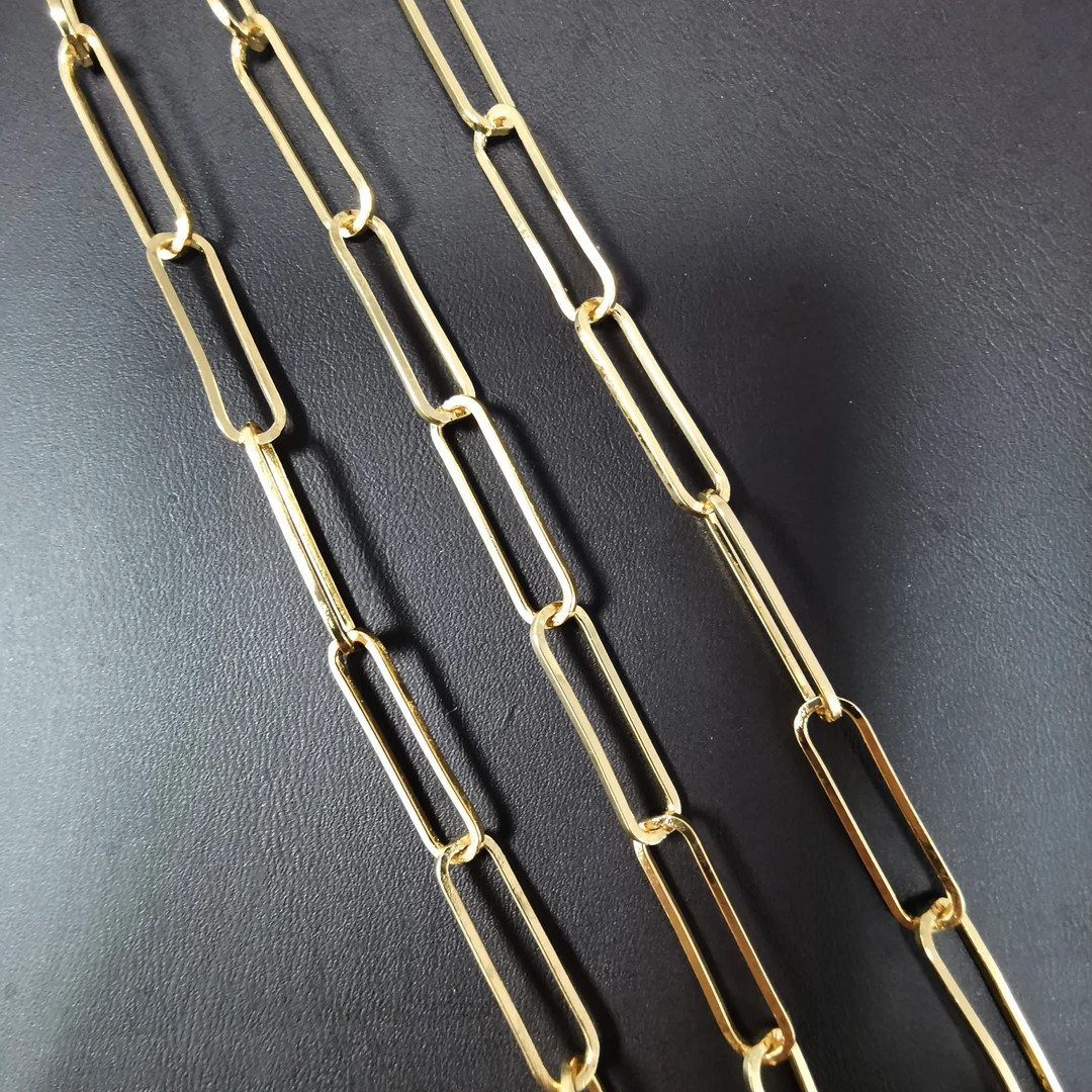 24K Gold Paperclip Rolo Cable Chain by Yard, Cable Rolo Chain by Foot, Wholesale Bulk Roll Chain ... | Etsy (US)