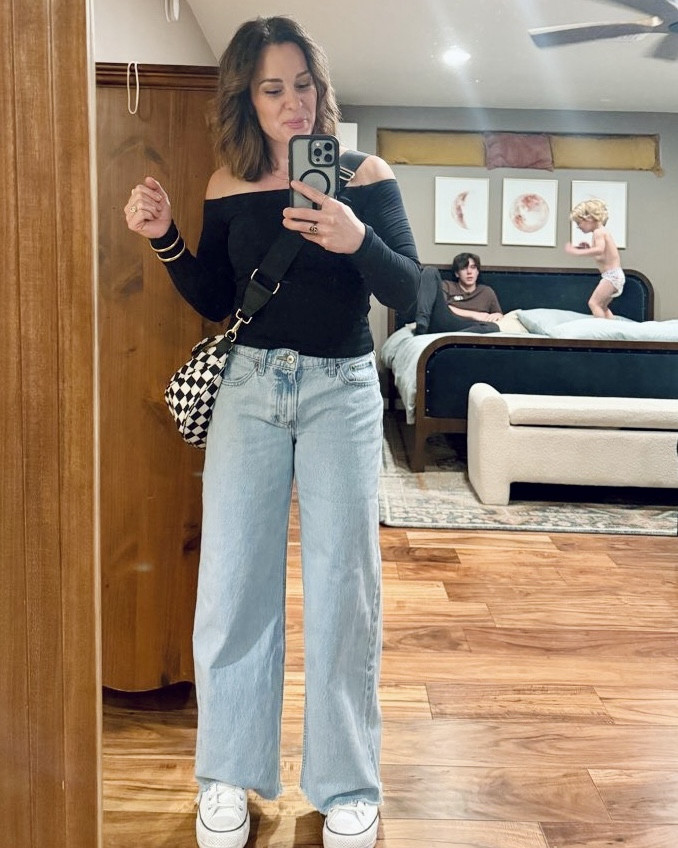 These jeans are SO GOOD  Super comfy, roomy, and they come in different lengths! 

The top with built in bra is a game changer. 

The shoes give me some height and come in wide! 

And my fave purse fits sooo much stuff! 

#LTKootd #LTKPetite
