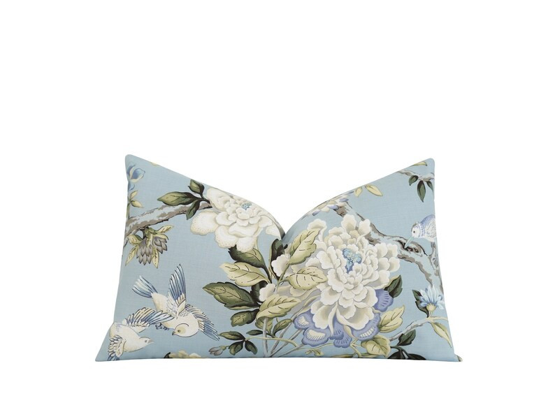 Floral Lumbar Pillow Cover, 12x18 12x20 12x24 Blue Green Taupe Cream Large Scale Floral Print Pil... | Etsy (US)