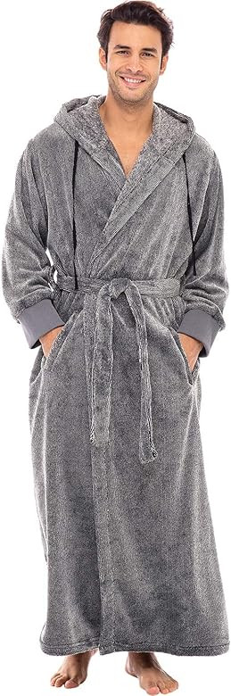 Alexander Del Rossa Men’s Full Length Hooded Fleece Bathrobe Solid Colors | Amazon (US)