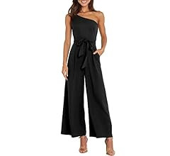 Caracilia Women's Summer Dressy One Shoulder Strap Tie Waist Zipper Back Wide Leg Jumpsuit Romper... | Amazon (US)