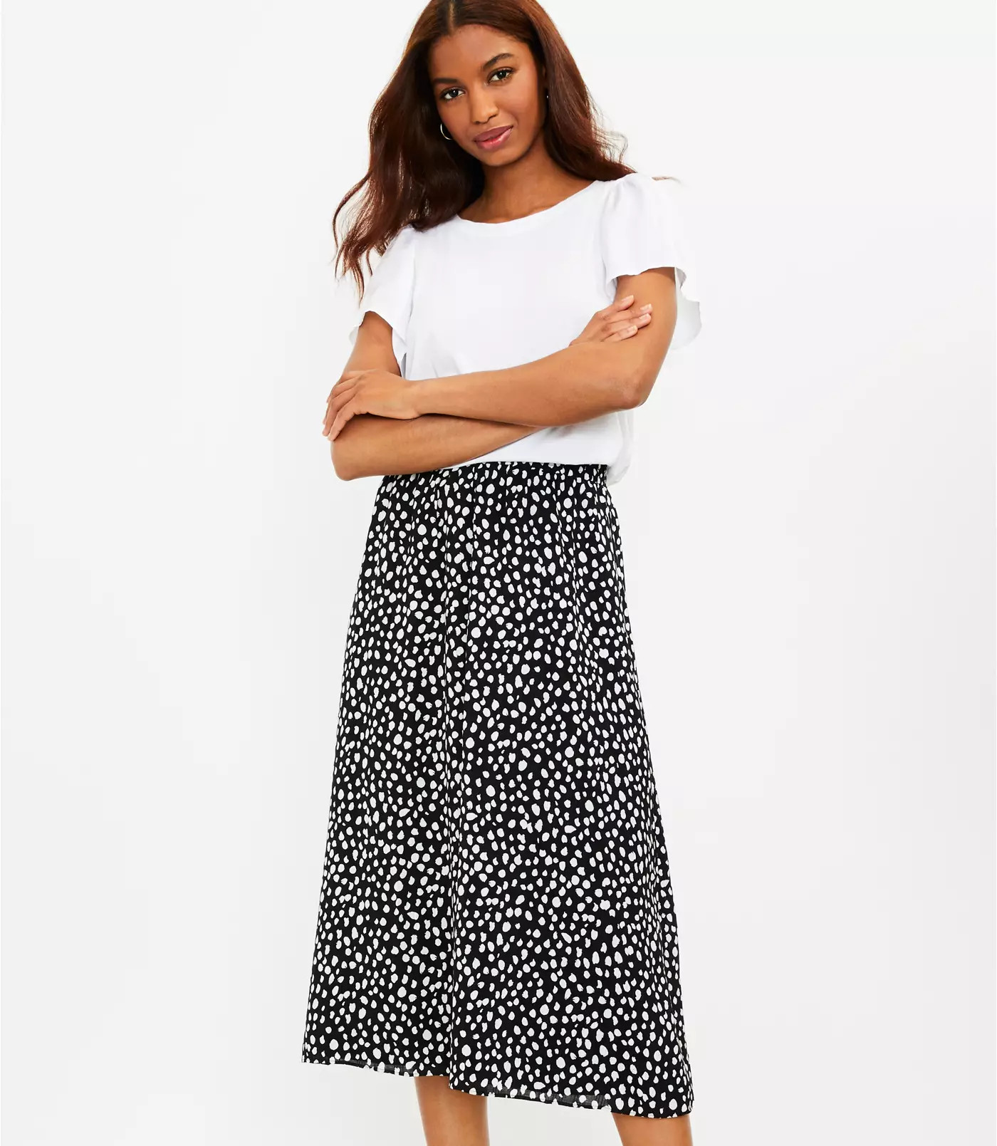 Dotted Smocked Midi Skirt | LOFT