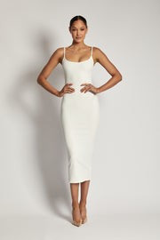 Alexis Ribbed Cami Midi Dress - White | MESHKI US