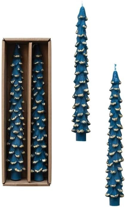 Creative Co-Op Golden-Tipped Elegance Tree Shaped Taper Candles, Blue, Set of 2 | Amazon (US)