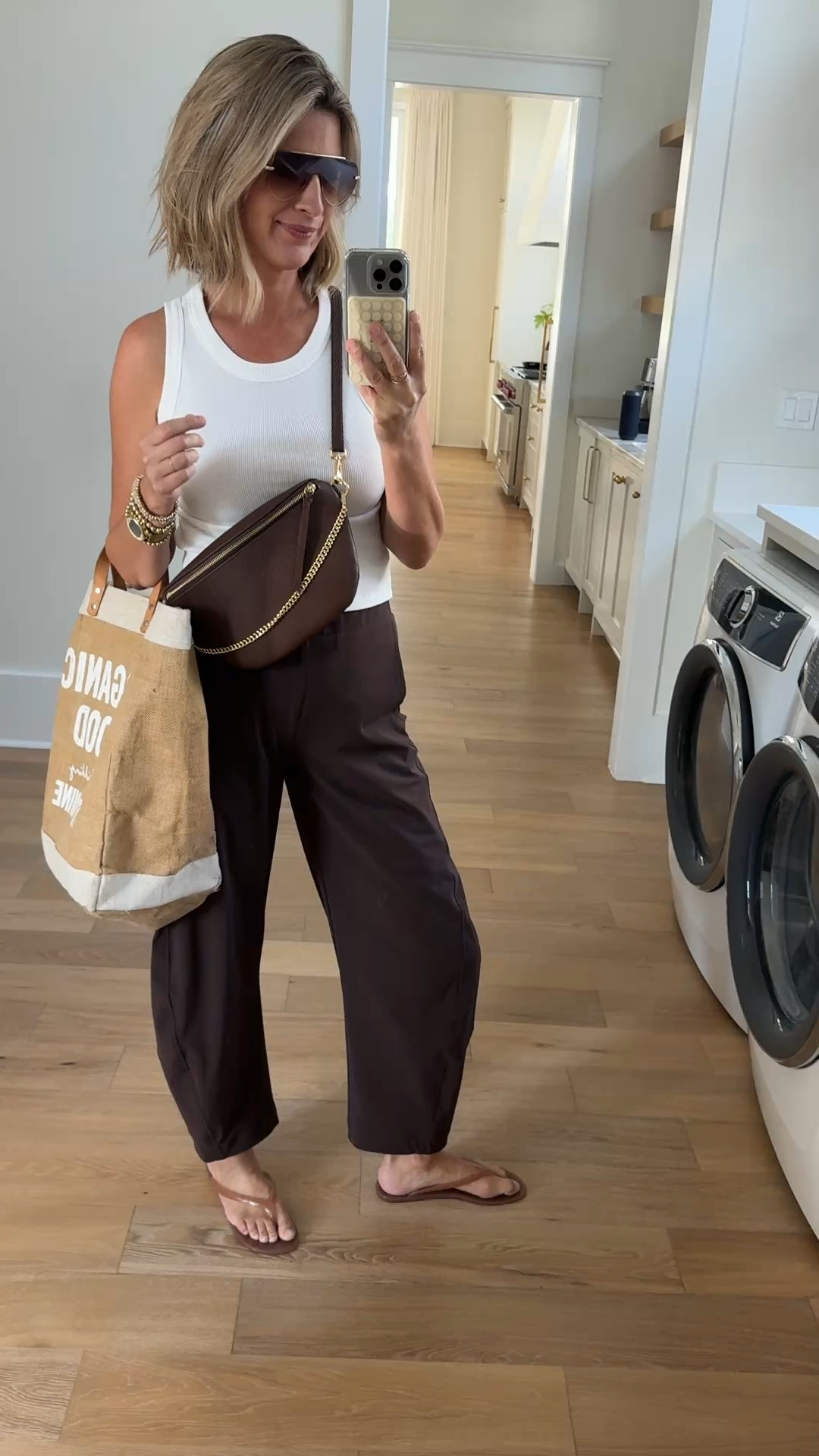 I am 5’11” wearing 4 tall in these elastic waist pants. I shared a save option too!  Small tank. Sandals true to size.

#LTKootd #LTKTall #LTKOver40