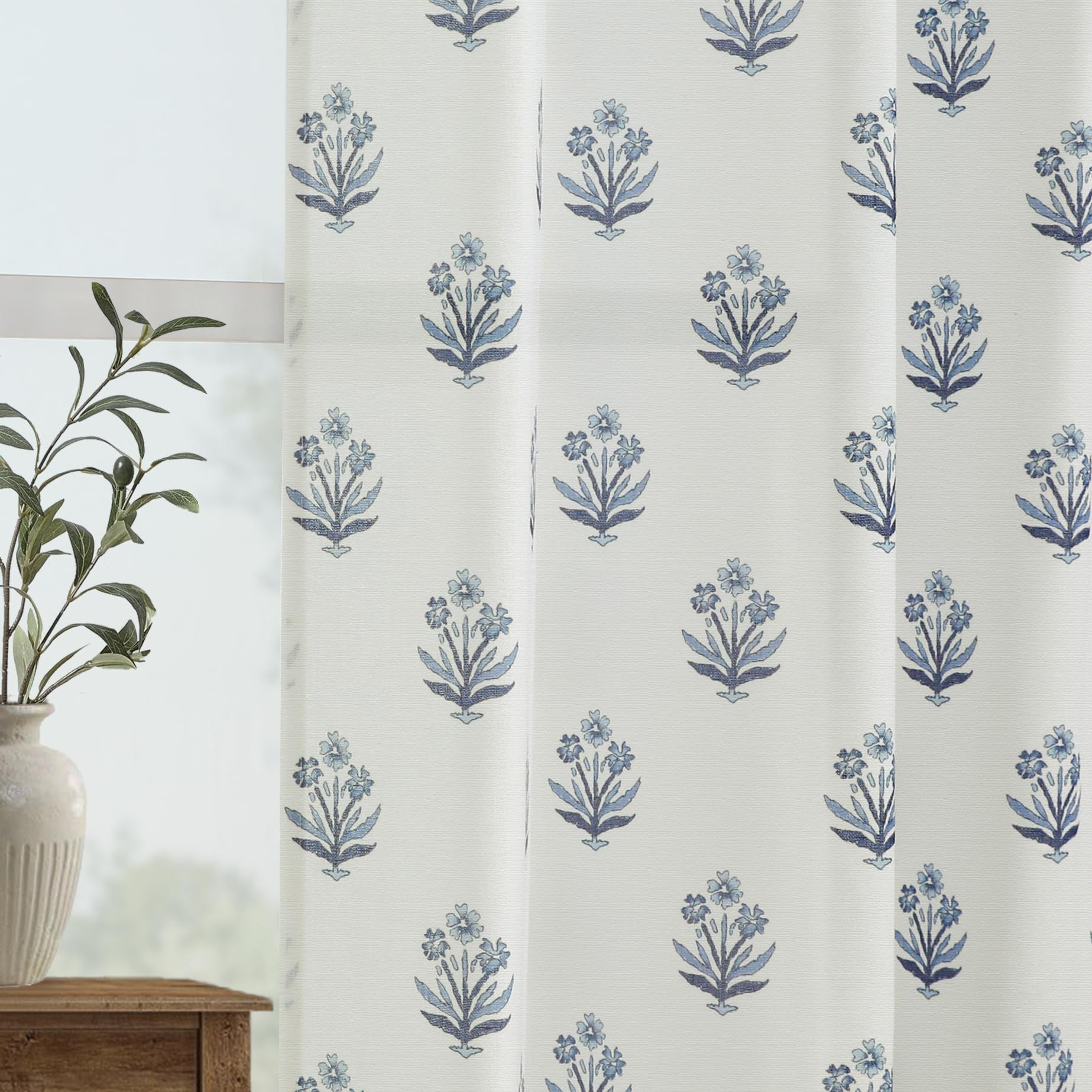 Coastal Navy Blue Curtains 63 Inch Length,Sheer Summer Watercolor Floral French Toile Curtains fo... | Amazon (US)