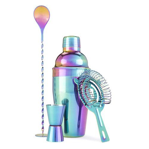 Blush Cocktail Shaker Tool Set Jigger, Muddler Bar Spoon, and Strainer, Mirage Rainbow | Walmart (US)