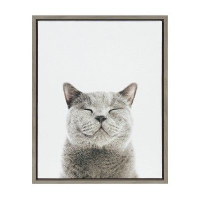 18" x 24" Sylvie Smiling Cat Framed Canvas Wall Art by Amy Peterson Gray - Kate and Laurel | Target