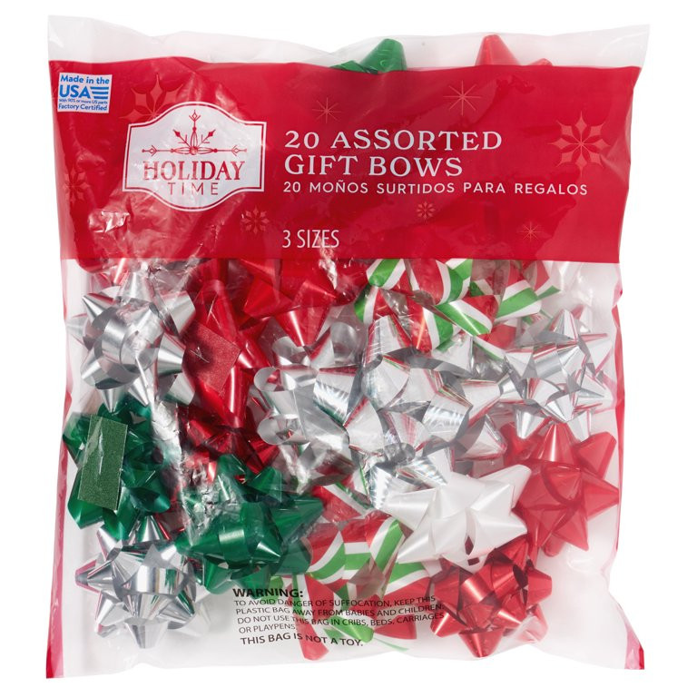 Red, Green, and White Assorted Christmas Gift Bows, 20 Count, by Holiday Time - Walmart.com | Walmart (US)