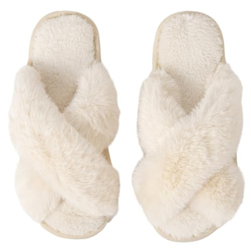 Women's Slipper Memory Foam Cross Band Fuzzy Slippers Open Toe Cozy House Slippers Cozy Plush Bed... | Amazon (US)