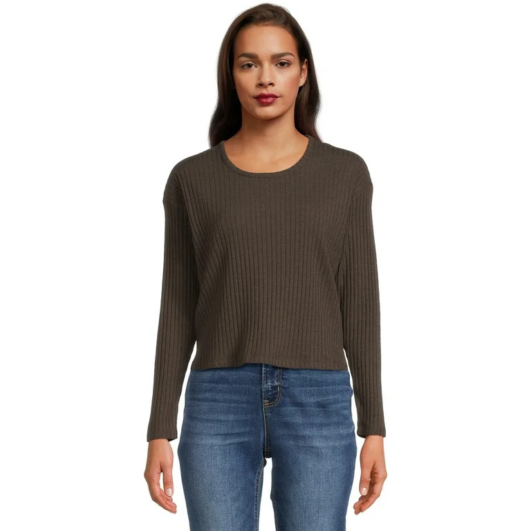 Time and Tru Women's Scoop Neck Rib Knit Top, Sizes XS-XXL | Walmart (US)