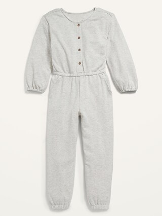 Cozy Long-Sleeve Button-Front French Terry Jumpsuit for Girls | Old Navy (US)