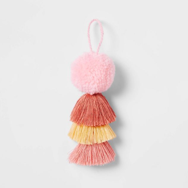 Pom with Yarn Tassel Gift Topper Pink/Orange/Yellow - Wondershop™ | Target
