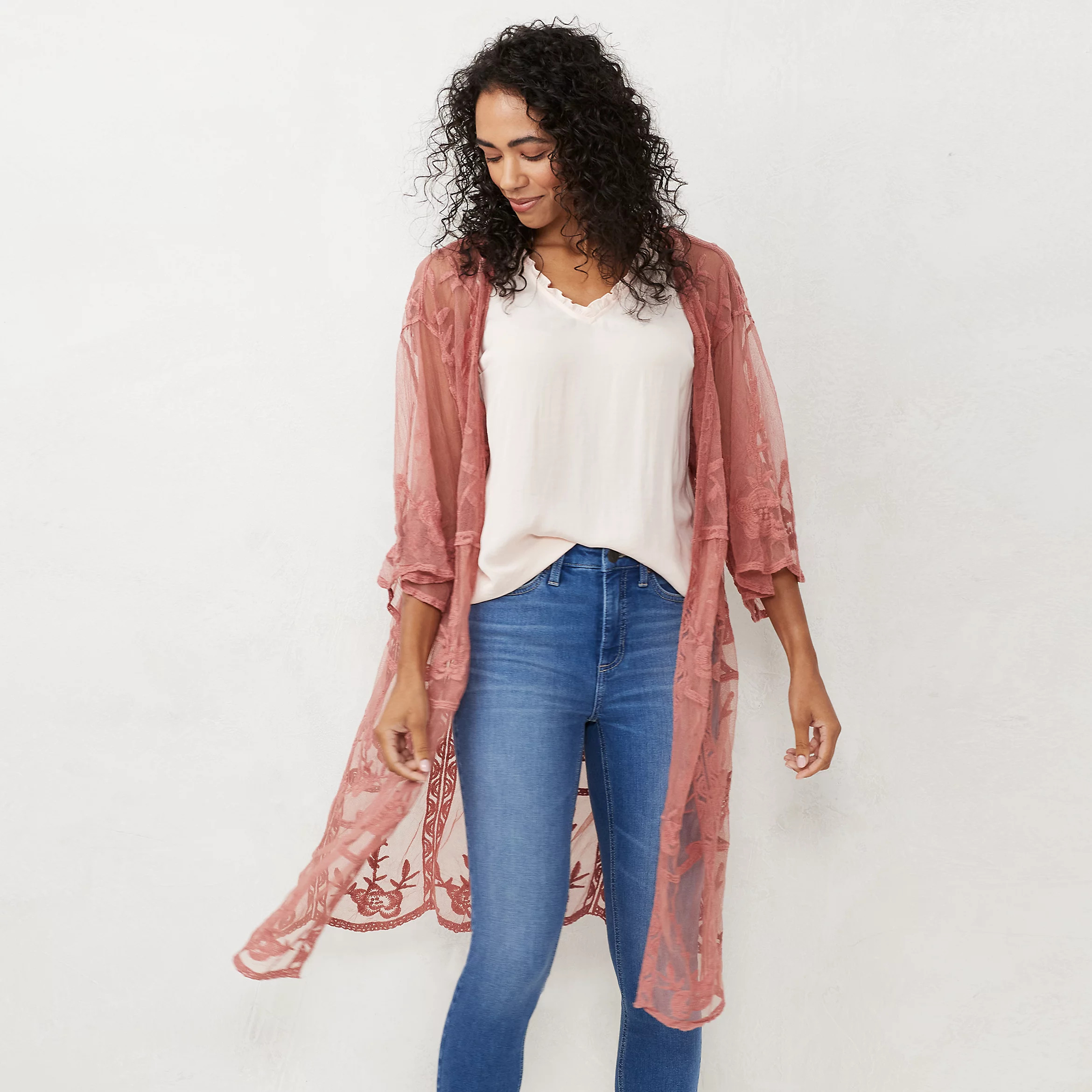 Women's LC Lauren Conrad Sheer Lace Duster | Kohl's