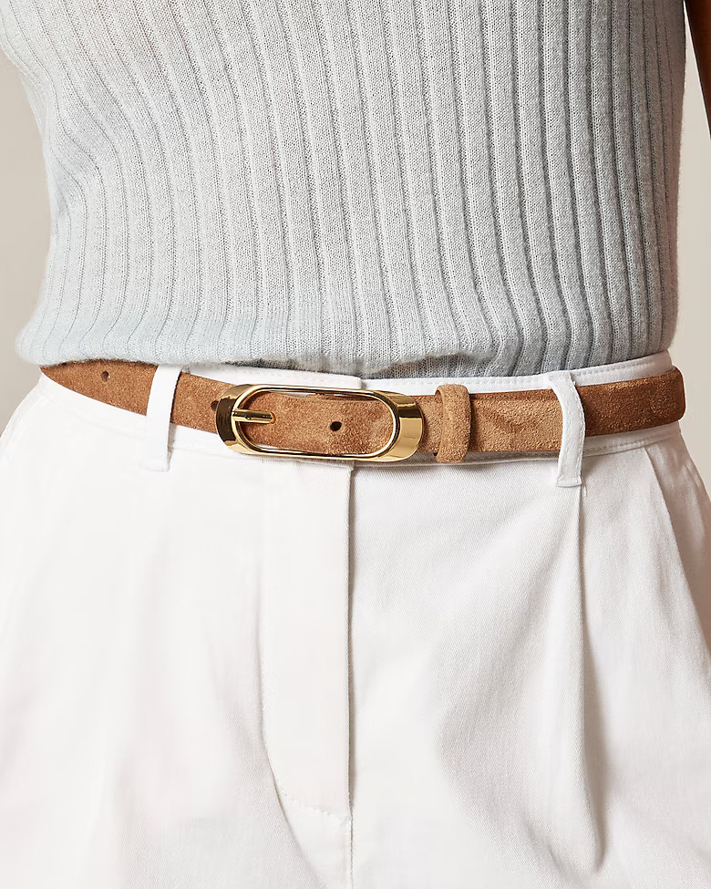 Skinny oval buckle suede belt | J. Crew US