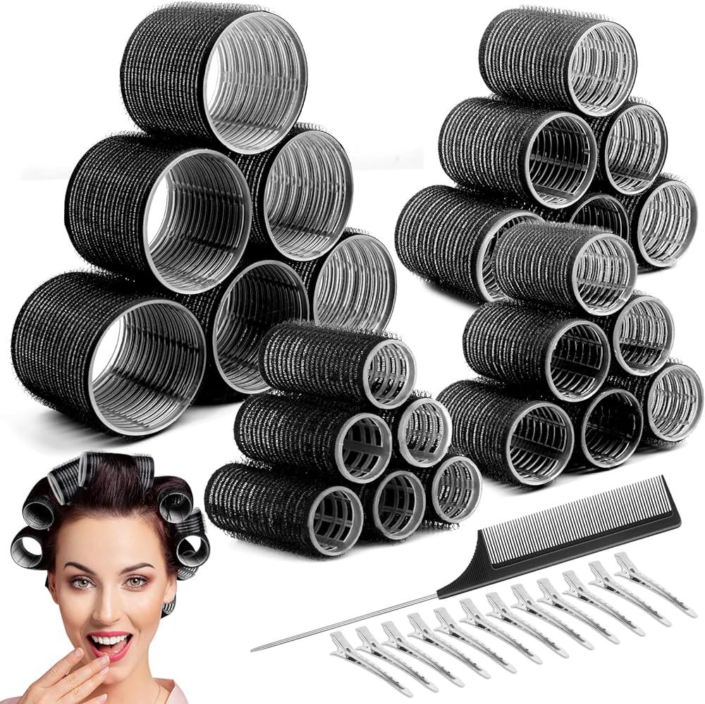 Cludoo Jumbo Hair Curler Rollers 24PCS Heatless Hair Roller with 12PCS Clips, 4 Sizes（Jumbo Lar... | Amazon (US)