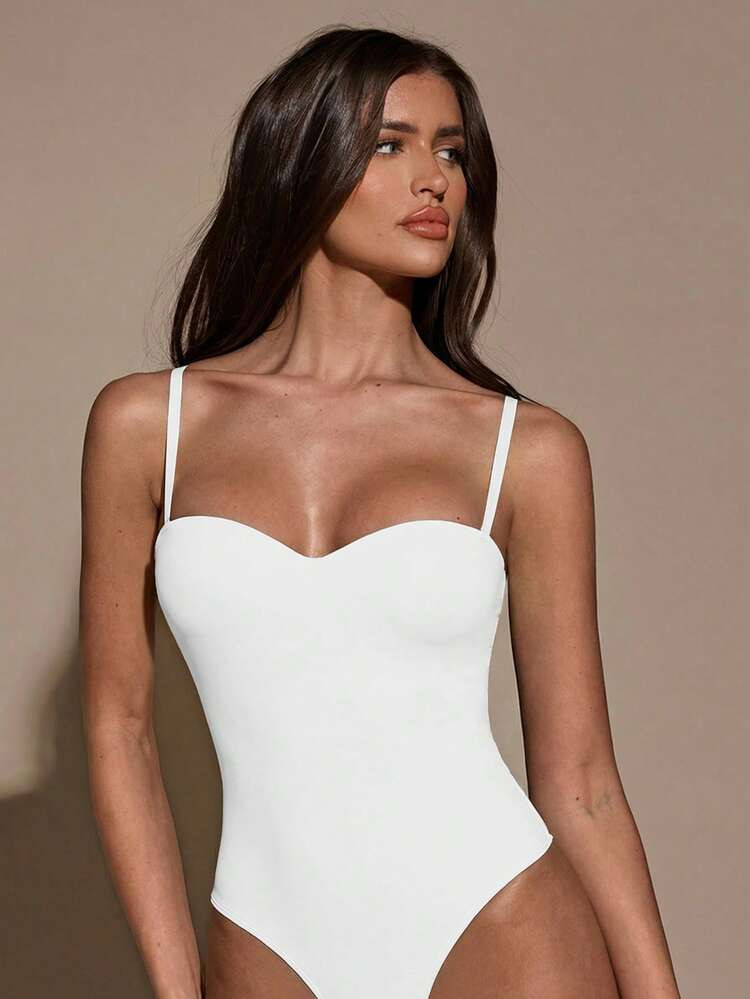 SHEIN BAE Damen Lässig Alltags Pendler minimalistischer einfarbiger figurbetonter Bodysuit, Somm... | SHEIN