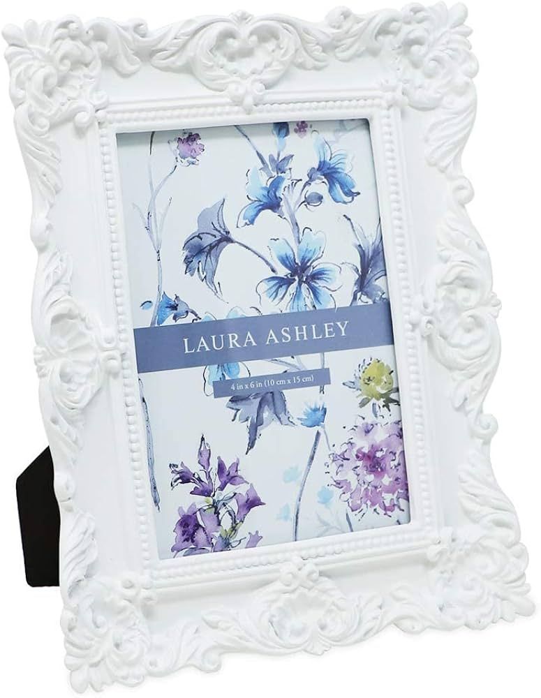 Laura Ashley 4x6 White Ornate Textured Hand-Crafted Resin Picture Frame with Easel & Hook for Tab... | Amazon (US)