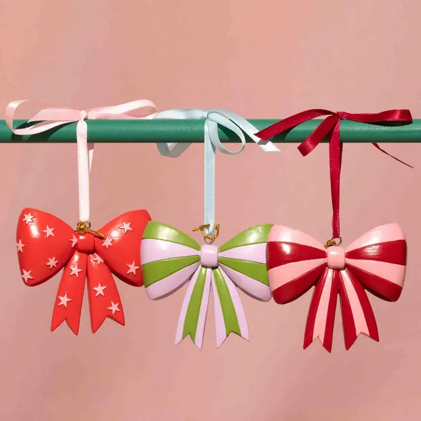 Raspberry Blossom Set of 3 Resin Bow Baubles | Dunelm (migrated)