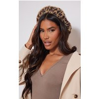Brown Leopard Fluffy Beret | PrettyLittleThing CAN