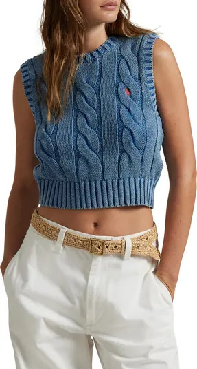 Polo Ralph Lauren Cable Knit Crop Cotton Sweater Vest | Nordstrom | Nordstrom