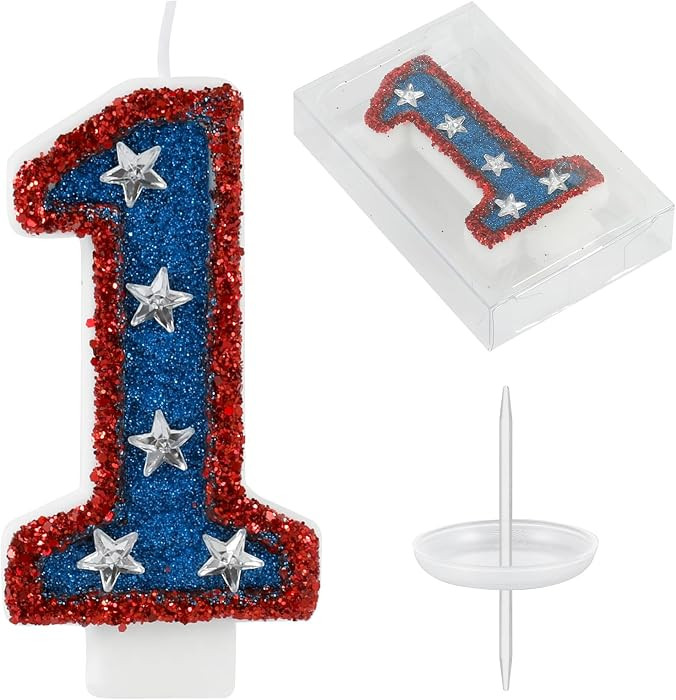 American Flag Birthday Candle Red Blue Sequin Number 1 Candle Perfect for Independence Day and Ca... | Amazon (US)