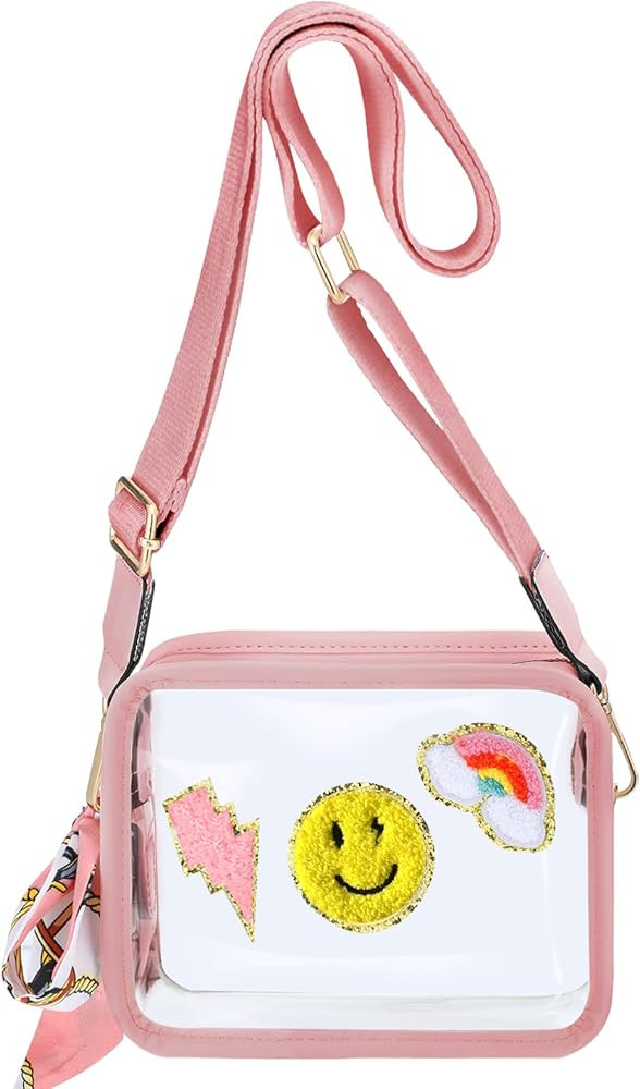 Chenille Patch Preppy PVC Clear Crossbody Bag Stadium Approved Small Transparent Preppy Makeup Ba... | Amazon (US)