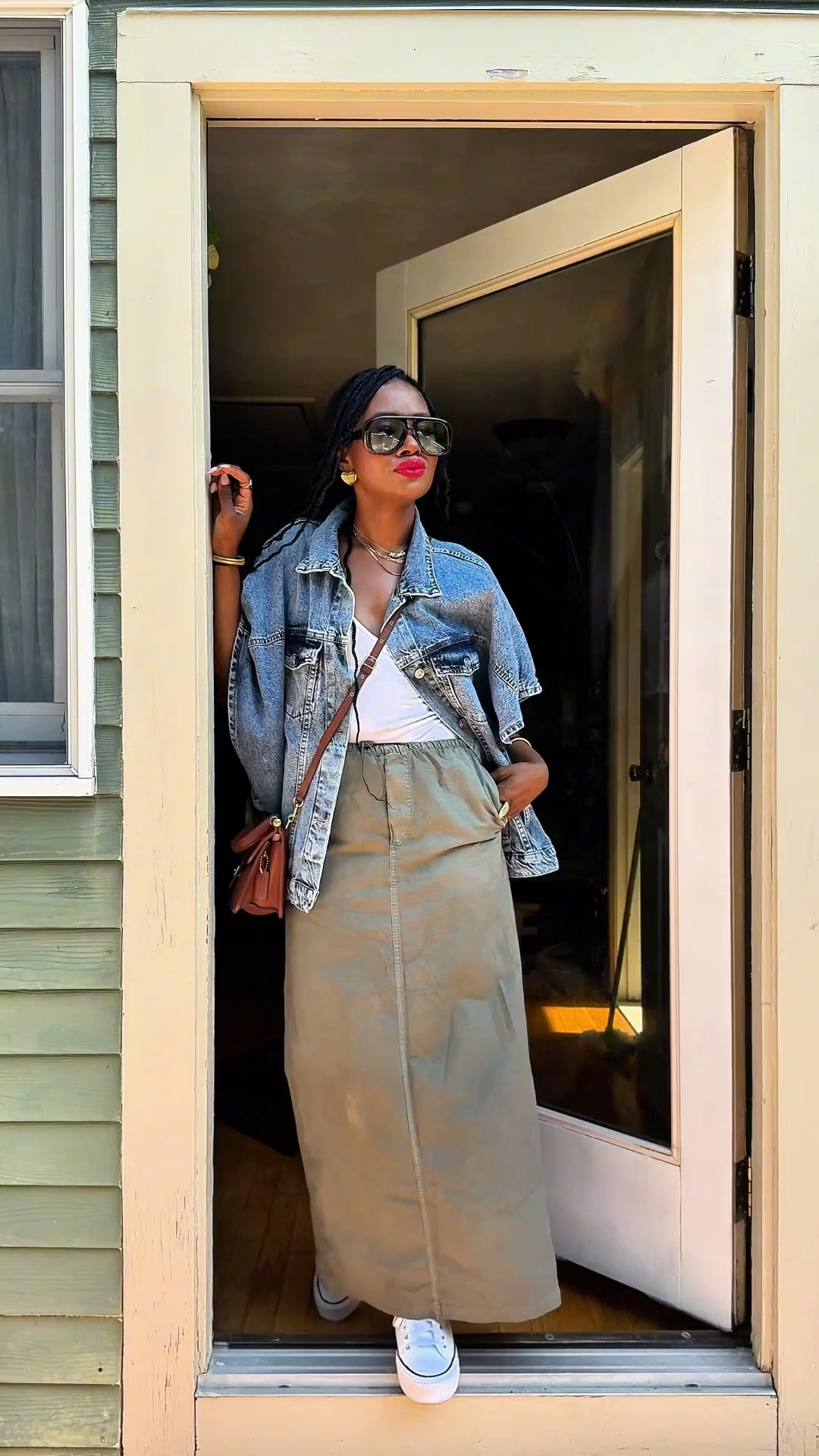 ‘tis the season for fall fashion! As you know, I love neutral colors so I had to style this dark green maxi skirt from Zara with this super cute Shein denim jacket. Now the maxi skirt is several years old and I’ve really never found the most comfortable way to style it, but I think this look is pretty cute and perfect for a beautiful fall day. So if you’re looking for Ideas for a fall outfit, I say look no further. For the record I am 5 foot two and about 120 pounds give or take a few depending on the day. My pieces  are typically sized from a size extra small to a size medium.

#LTKFallSale #LTKOver40 #LTKSeasonal