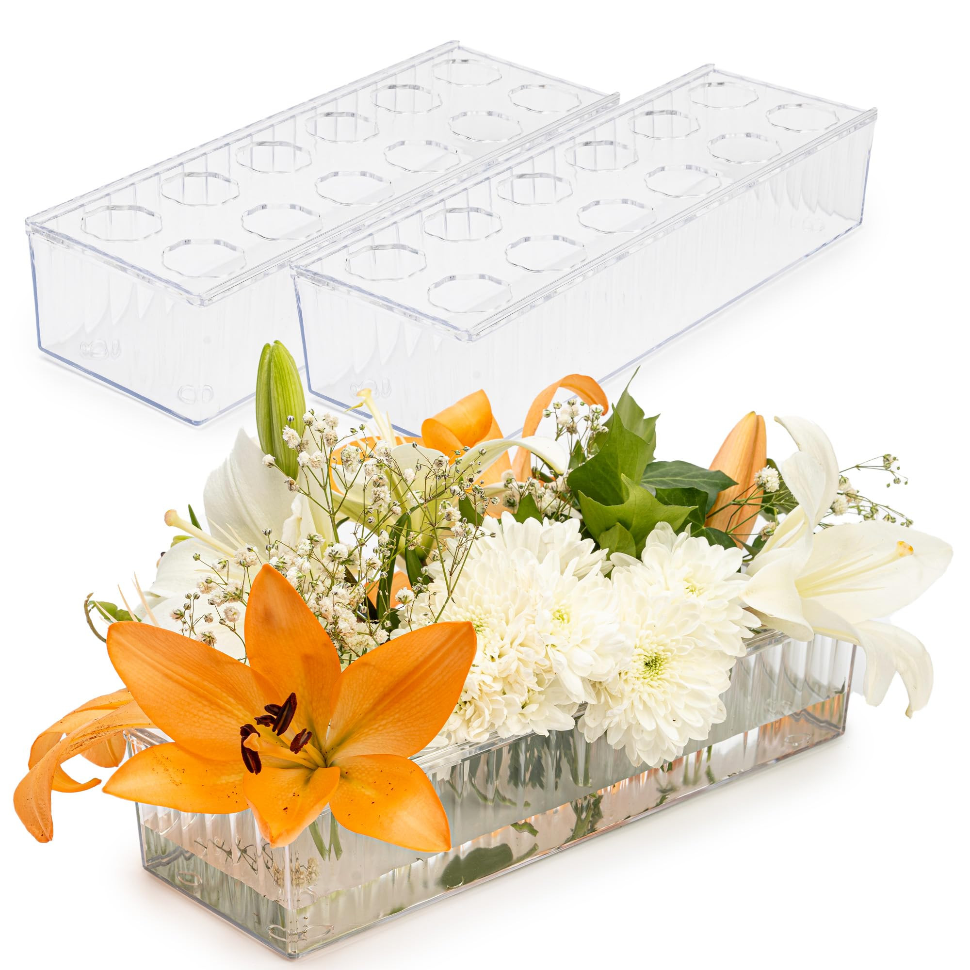 2 Pack Leak-Proof Wave Design Acrylic Long Vases for Centerpieces - 24" Clear Flower Rectangle Va... | Amazon (US)
