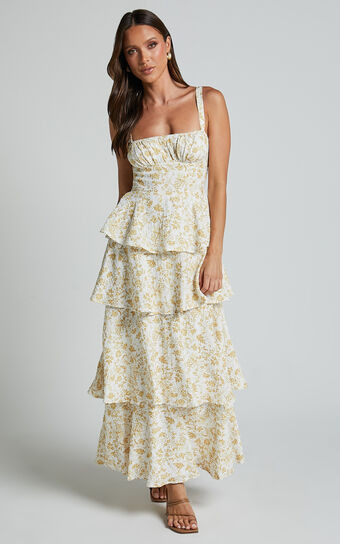 Lorma Midi Dress - Ruched Layered Dress in Yellow | Showpo (US, UK & Europe)