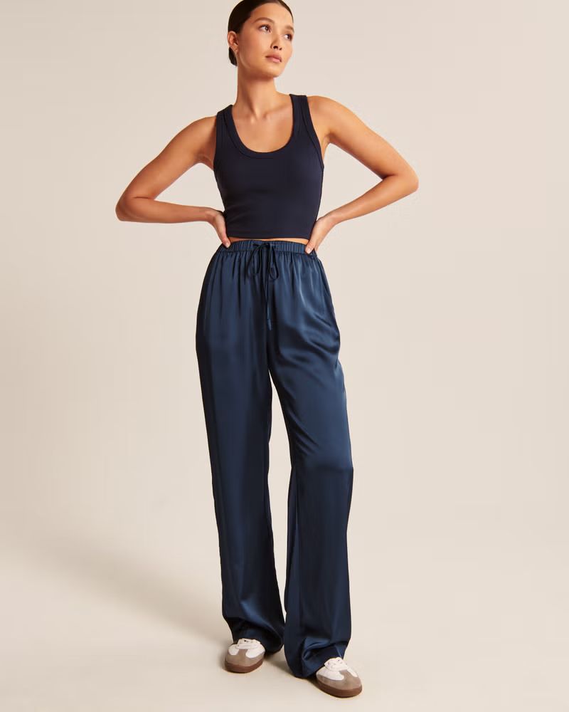 Women's Satin Pull-On Wide Leg Pant | Women's Bottoms | Abercrombie.com | Abercrombie & Fitch (US)