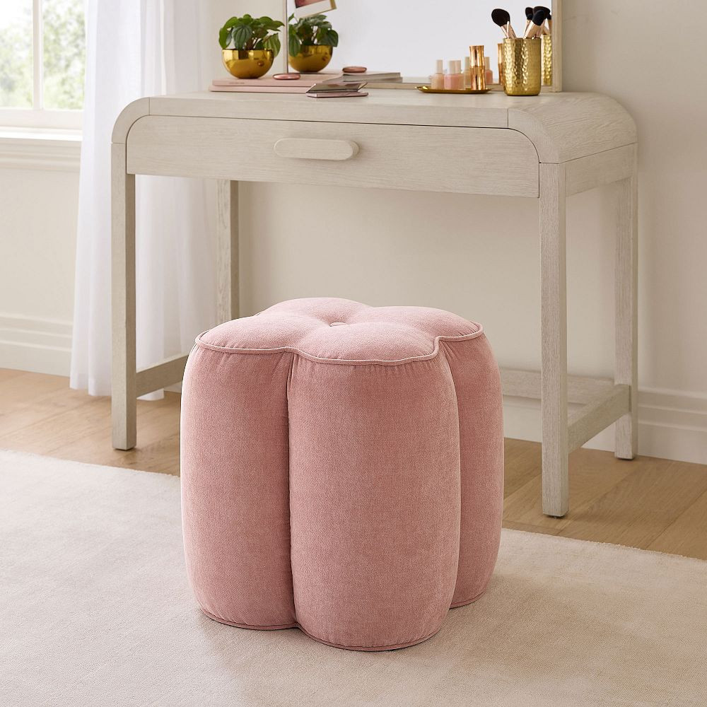 Clover Vanity Stool, Rustic Chenille Misty Rose | Pottery Barn Teen