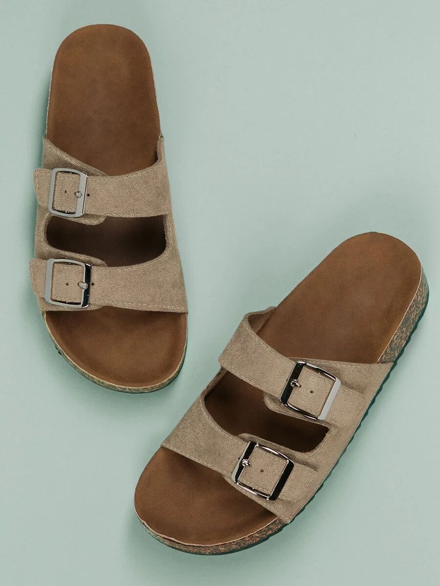 Cool Outdoors Slide Sandals for Women, Buckle Decor Lightweight Open Toe Footbed Sandals | SHEIN
