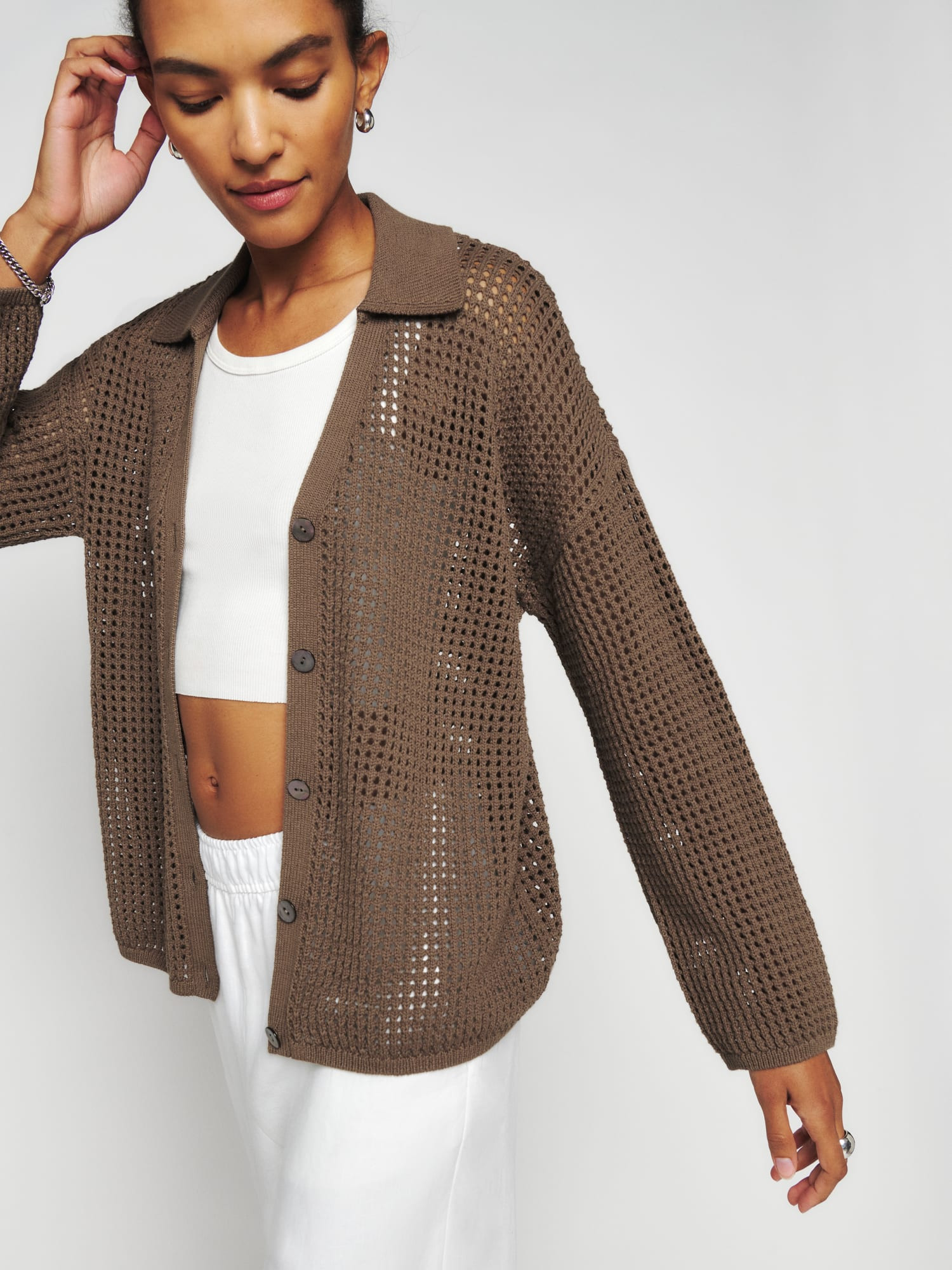 Milo Cotton Open Knit Cardigan | Reformation (Global)